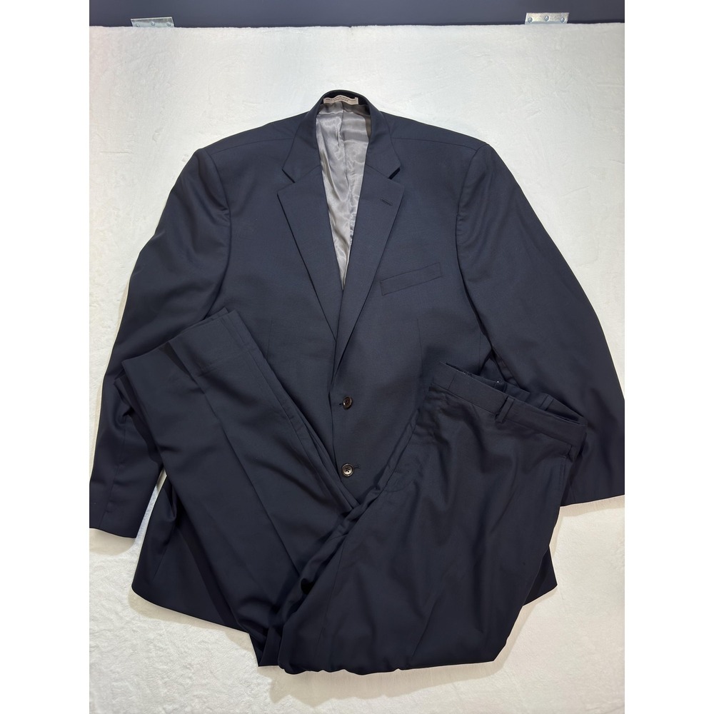 Hardwick Suit Mens 48 Long Blue Wool Lycra 2 Button Pants 42x32 Made USA Stretch